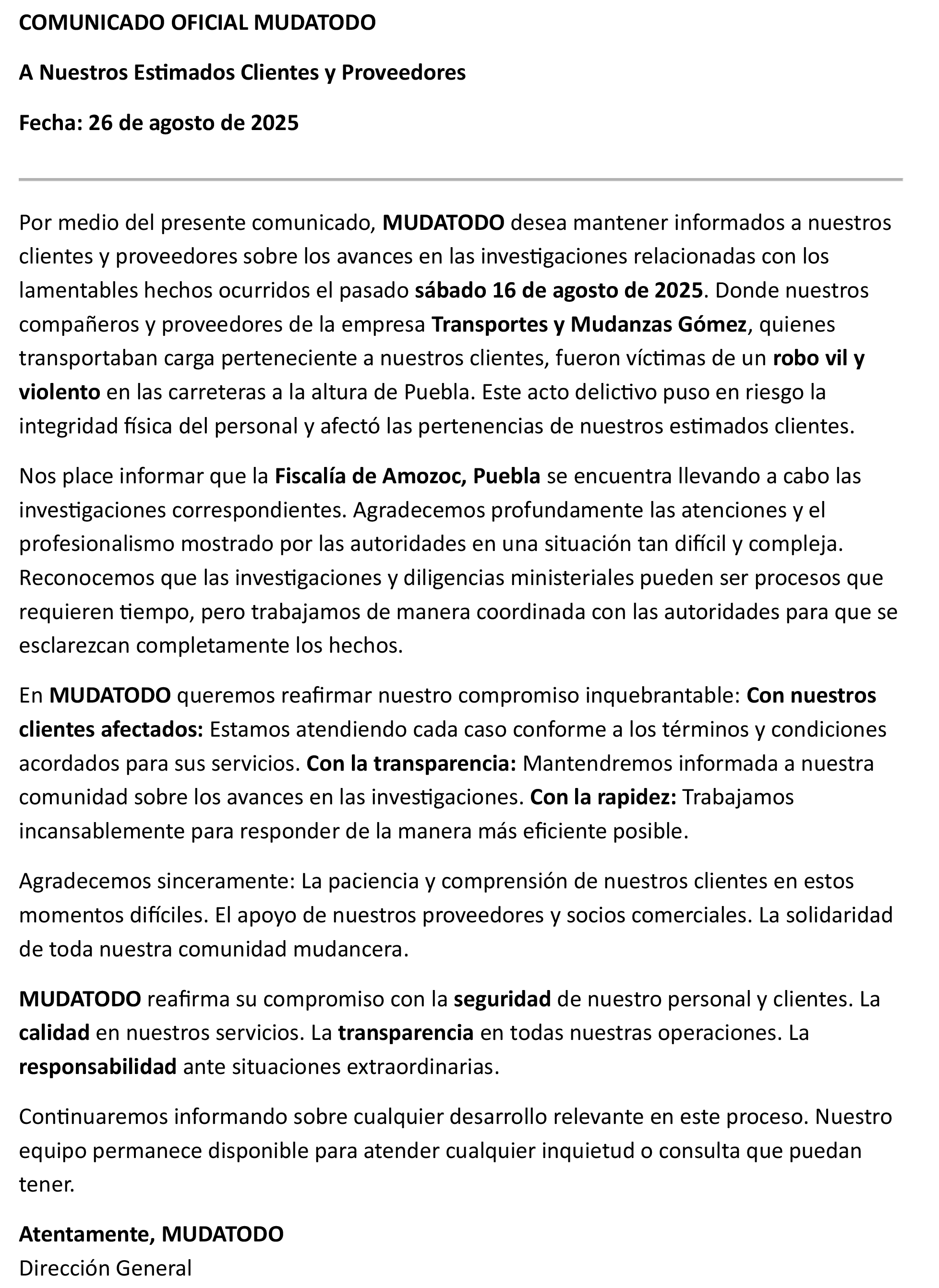 COMUNICADO OFICIAL MUDATODO
